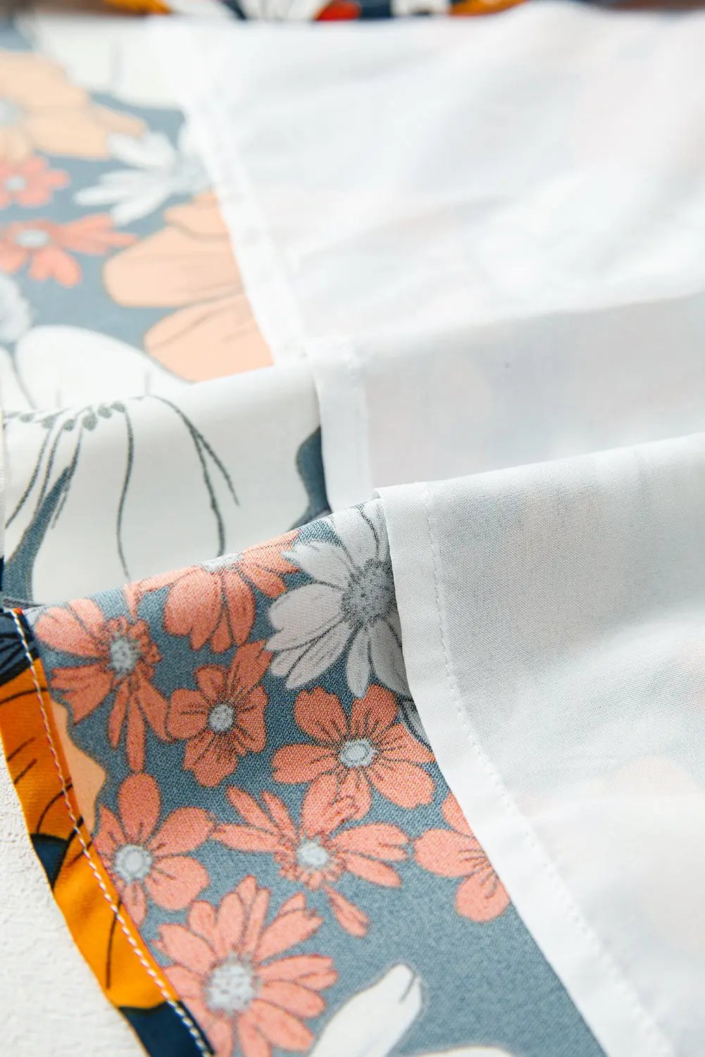 Orange Floral Print Lace V Neck Long Sleeve Mini Dress Dear-Lover Dropshipping